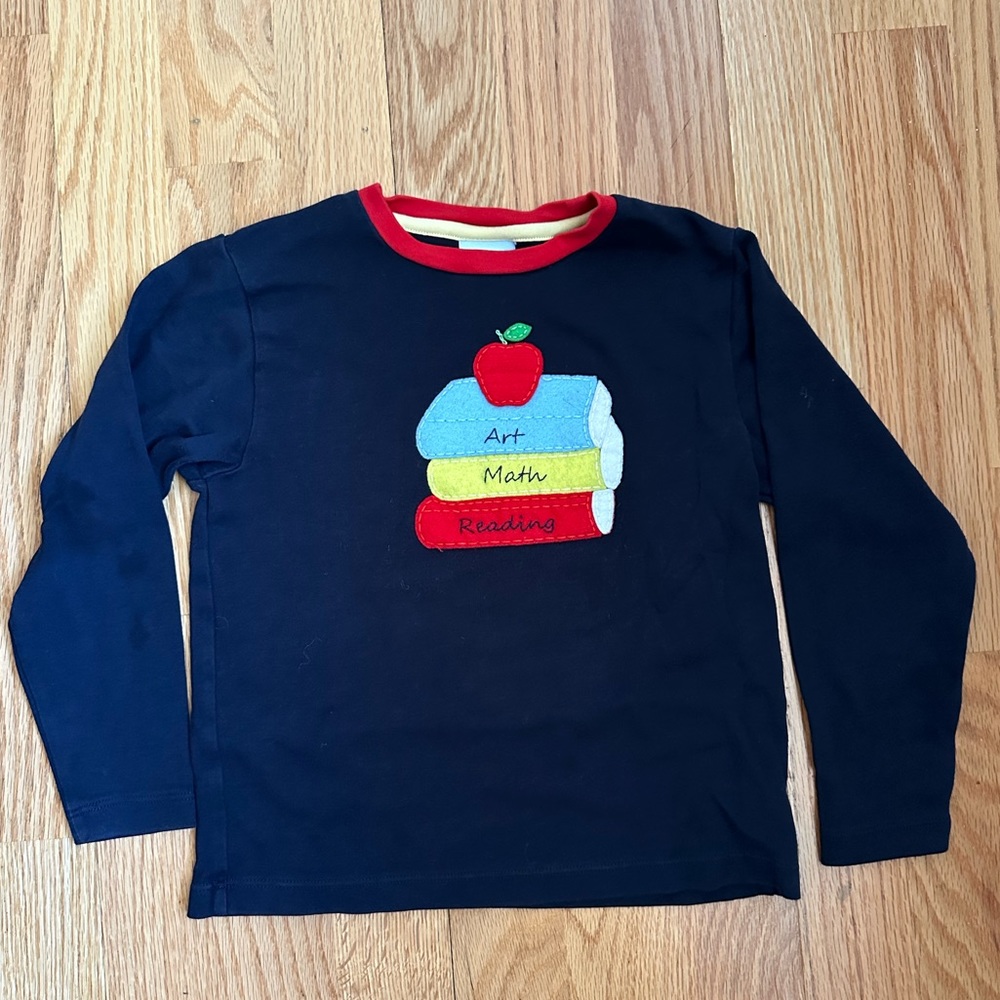 Bella Bliss Navy Appliqué Long Sleeve Tee / School Theme / Size 4